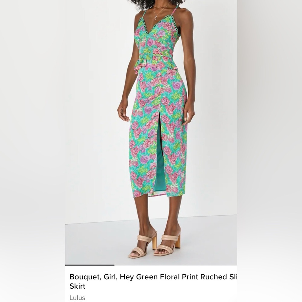 Lulus Set - Bouquet, Girl, Hey Green Floral Print